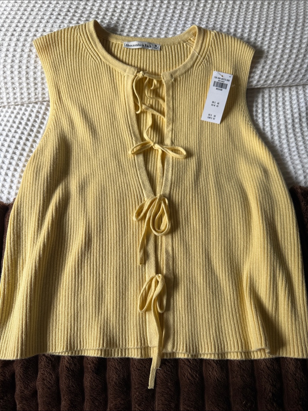 Abercrombie & Fitch Pale Yellow Ribbed Tie-Front Sleeveless Top